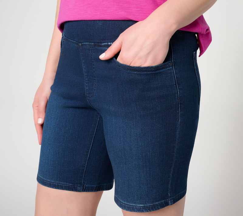 Belle by Kim Gravel Petite TripleLuxe Denim 5- Pocket Short — View 9
