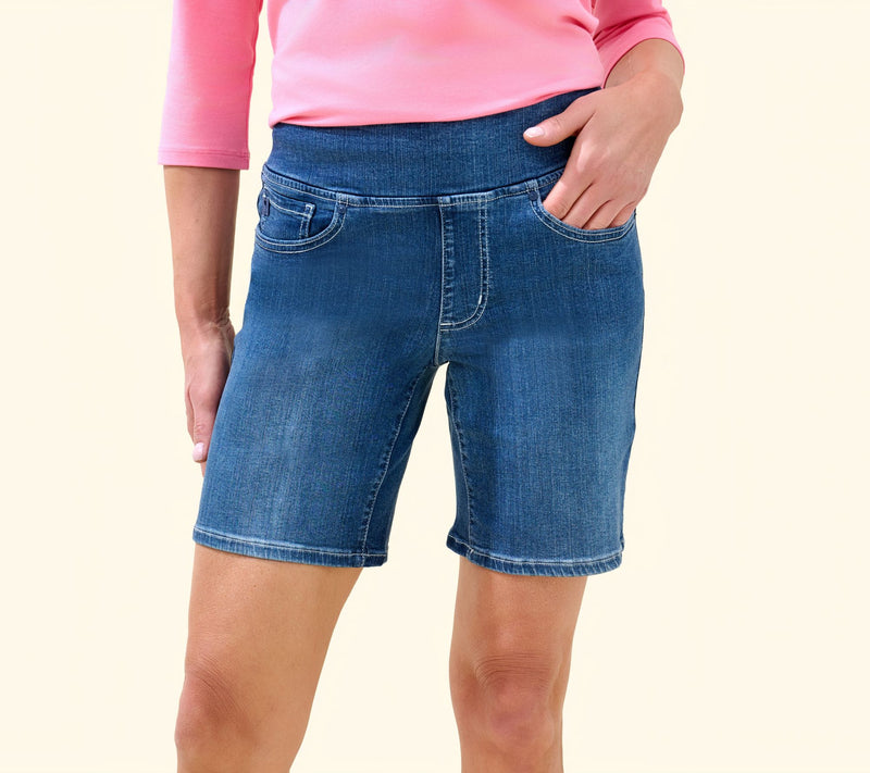 Belle by Kim Gravel Petite TripleLuxe Denim 5- Pocket Short — View 10