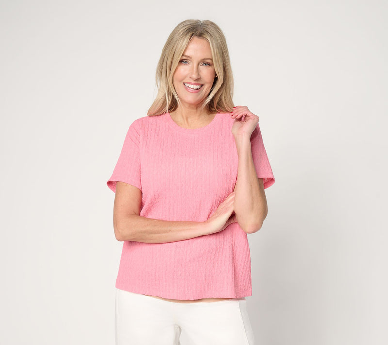 LOGO Layers by Lori Goldstein Textured Short Sleeve Top — View 14
