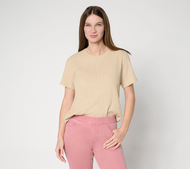 LOGO Layers by Lori Goldstein Textured Short Sleeve Top — View 15