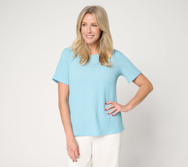 LOGO Layers by Lori Goldstein Textured Short Sleeve Top — View 16