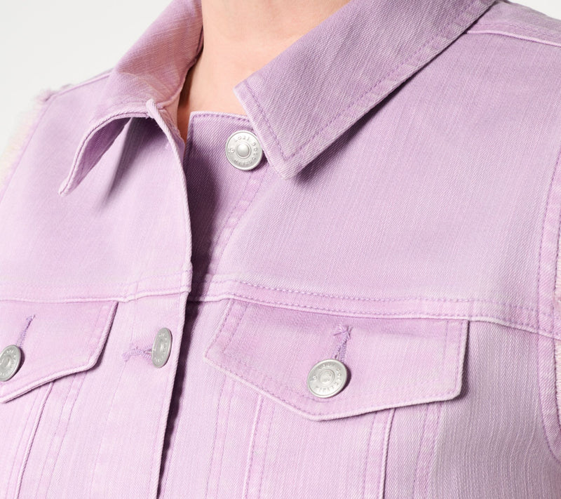 LOGO by Lori Goldstein Denim Vest with Seam and Fray Detail — View 12