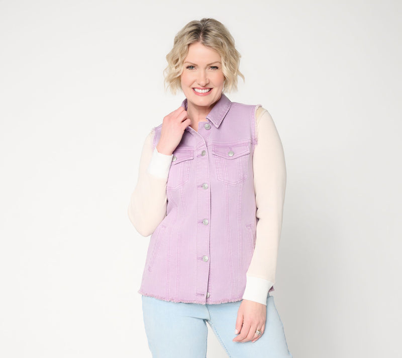 LOGO by Lori Goldstein Denim Vest with Seam and Fray Detail — View 7