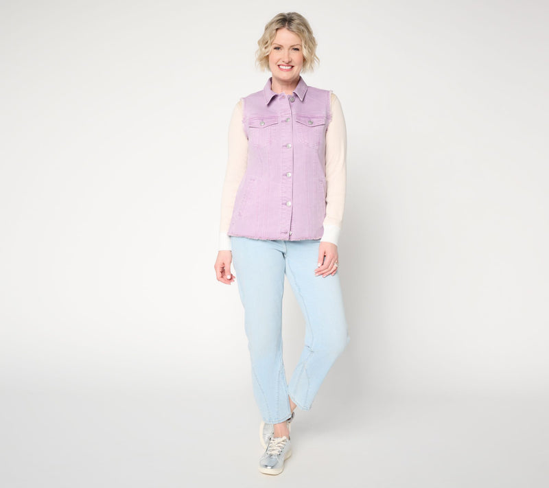 LOGO by Lori Goldstein Denim Vest with Seam and Fray Detail — View 11