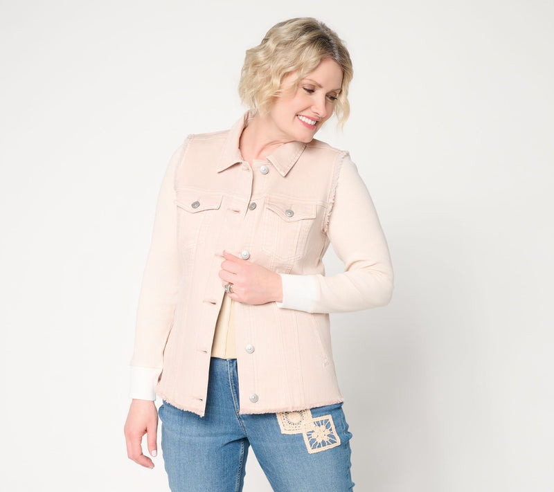 LOGO by Lori Goldstein Denim Vest with Seam and Fray Detail — View 5