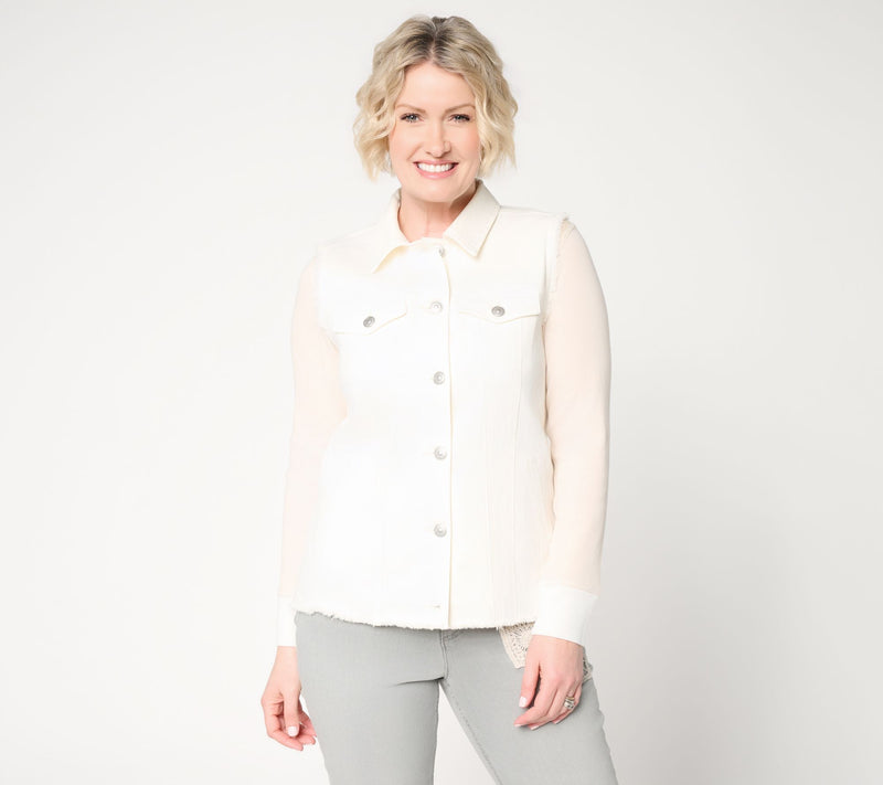 LOGO by Lori Goldstein Denim Vest with Seam and Fray Detail — View 6