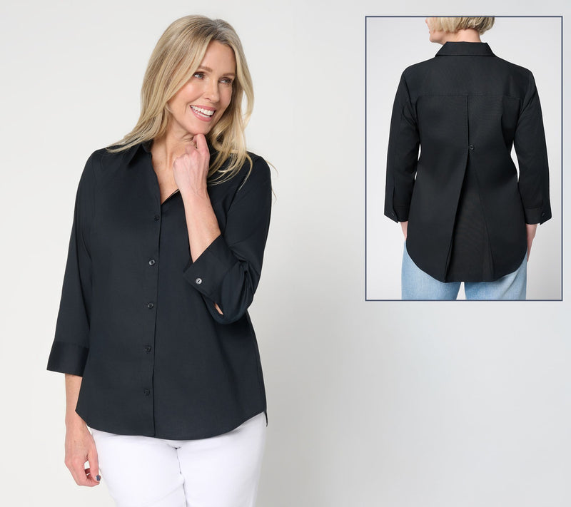 Joan Rivers Peek-A-Boo Stripe or Solid Button Front Shirt — View 3