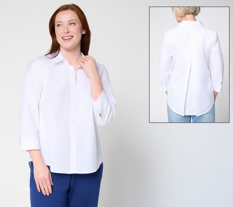 Joan Rivers Peek-A-Boo Stripe or Solid Button Front Shirt — View 11