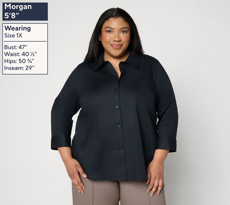 Joan Rivers Peek-A-Boo Stripe or Solid Button Front Shirt — View 12