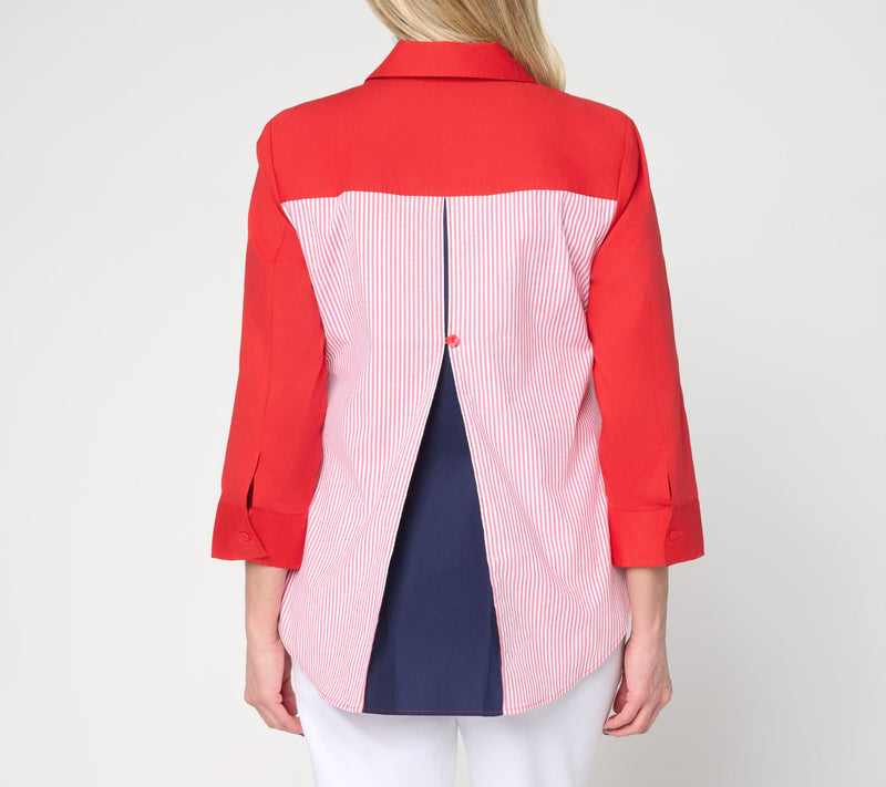 Joan Rivers Peek-A-Boo Stripe or Solid Button Front Shirt — View 14