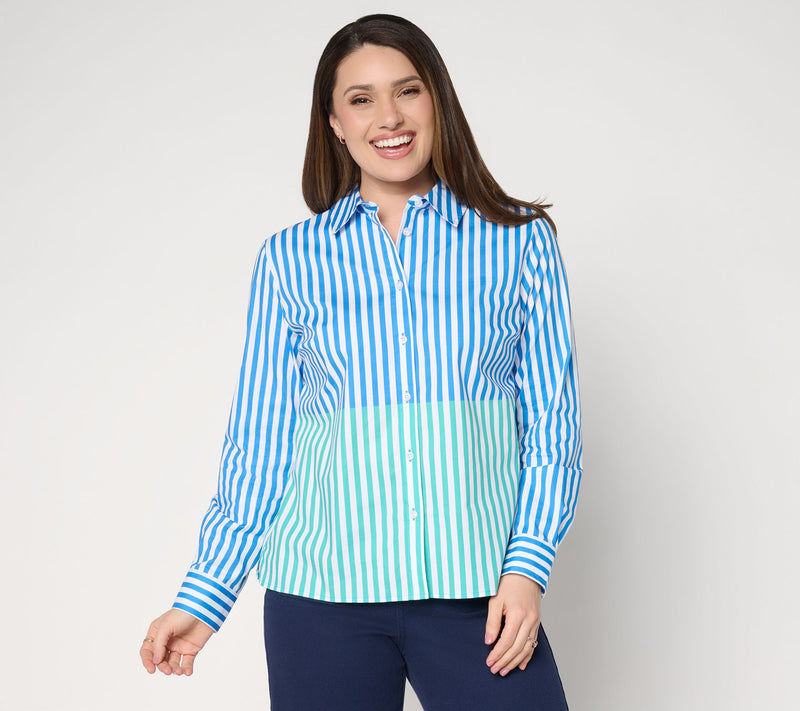 Joan Rivers Split Stripe Classic Fit Button Front Shirt — Main view