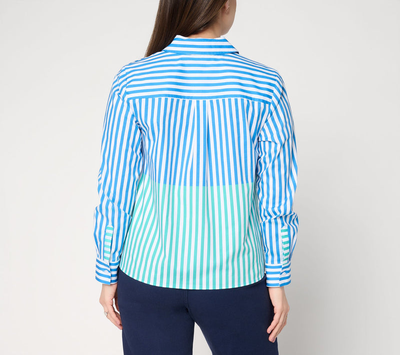 Joan Rivers Split Stripe Classic Fit Button Front Shirt — View 4