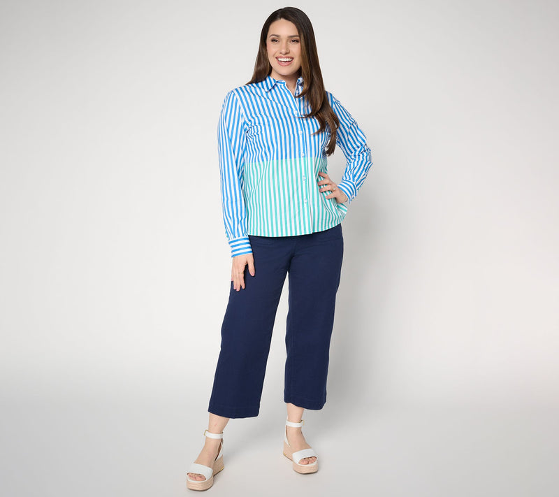 Joan Rivers Split Stripe Classic Fit Button Front Shirt — View 5