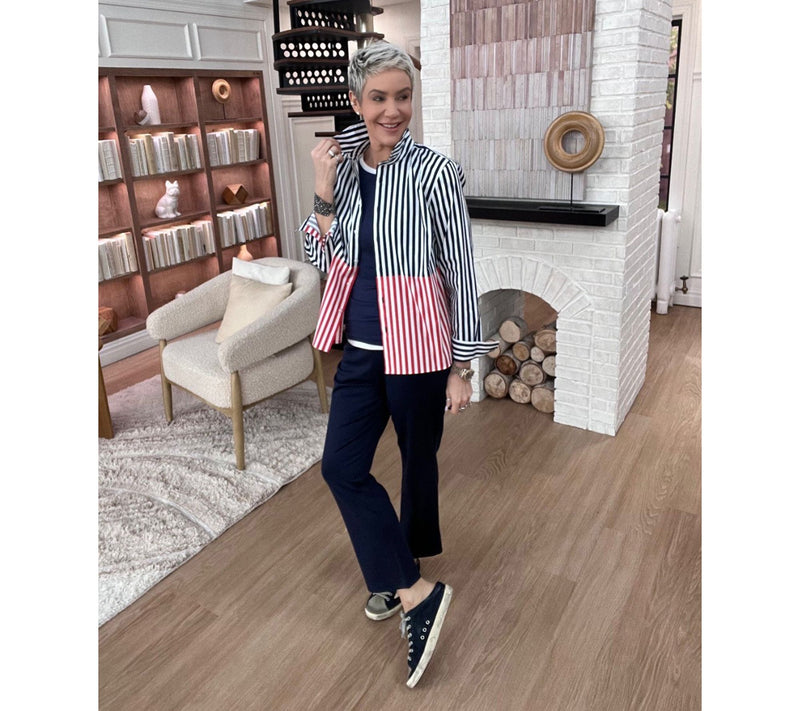 Joan Rivers Split Stripe Classic Fit Button Front Shirt — View 7