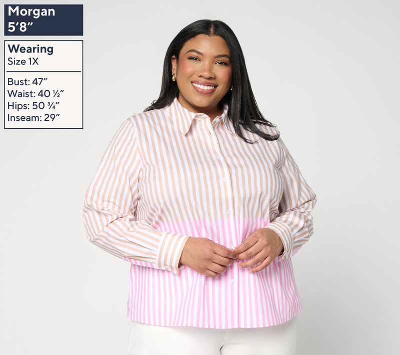 Joan Rivers Split Stripe Classic Fit Button Front Shirt — View 2
