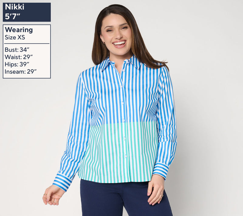 Joan Rivers Split Stripe Classic Fit Button Front Shirt — View 3