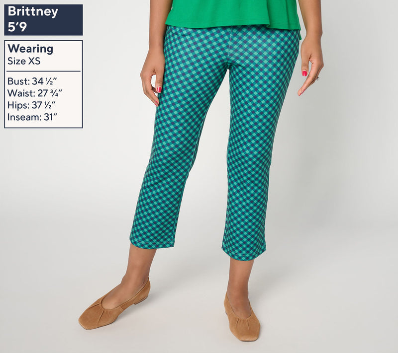Joan Rivers Petite Gingham or Solid Kick Flare Ponte Pants — View 8