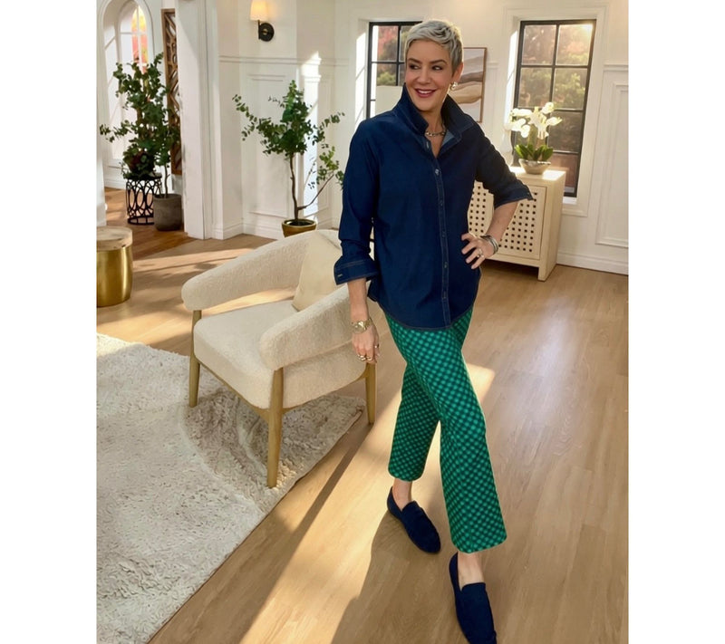 Joan Rivers Petite Gingham or Solid Kick Flare Ponte Pants — View 12
