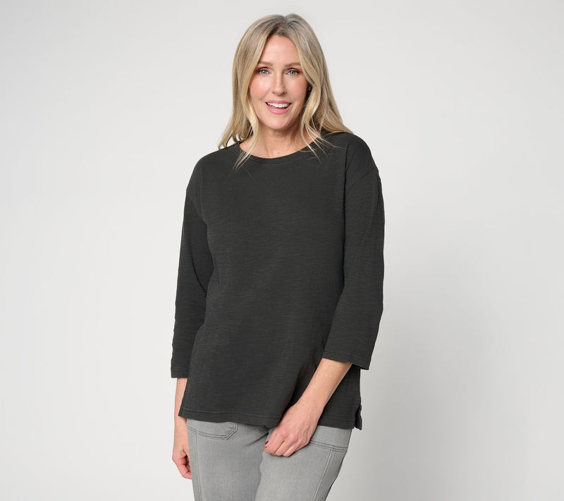 LOGO Principles by Lori Goldstein 3/4 Sleeve Top with Side Slits — View 12