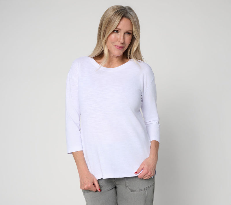 LOGO Principles by Lori Goldstein 3/4 Sleeve Top with Side Slits — View 13