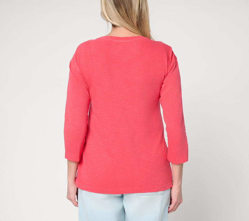 LOGO Principles by Lori Goldstein 3/4 Sleeve Top with Side Slits — View 4