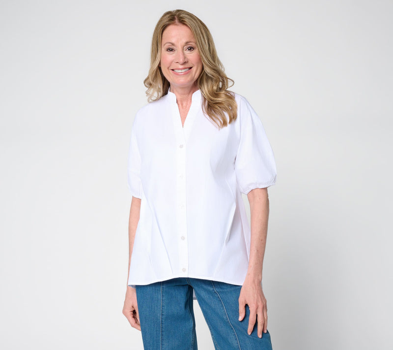LOGO by Lori Goldstein Bubble Hem Button Front Shirt — View 7