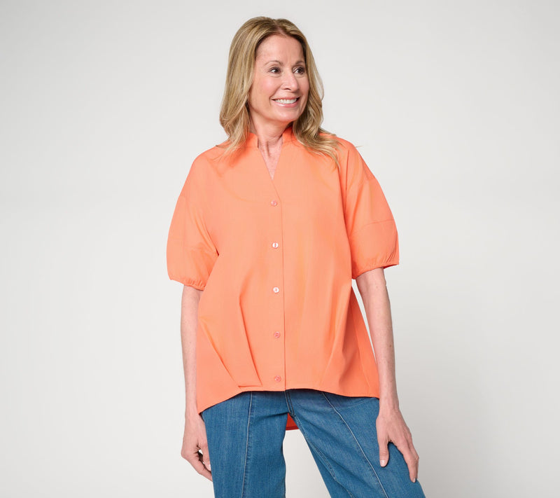 LOGO by Lori Goldstein Bubble Hem Button Front Shirt — View 5