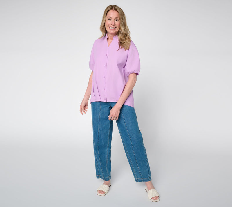 LOGO by Lori Goldstein Bubble Hem Button Front Shirt — View 11