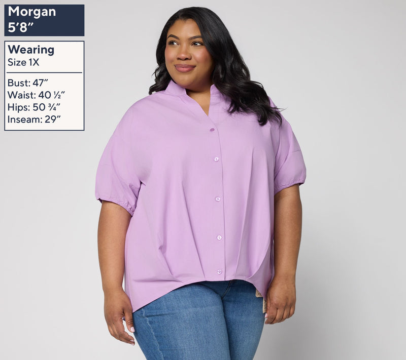 LOGO by Lori Goldstein Bubble Hem Button Front Shirt — View 8