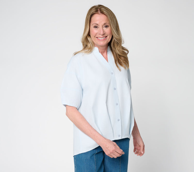 LOGO by Lori Goldstein Bubble Hem Button Front Shirt — View 3