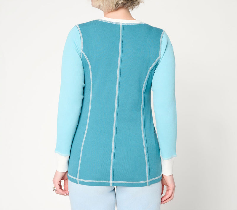LOGO by Lori Goldstein Color Block V-Neck Ribbed Top — View 4