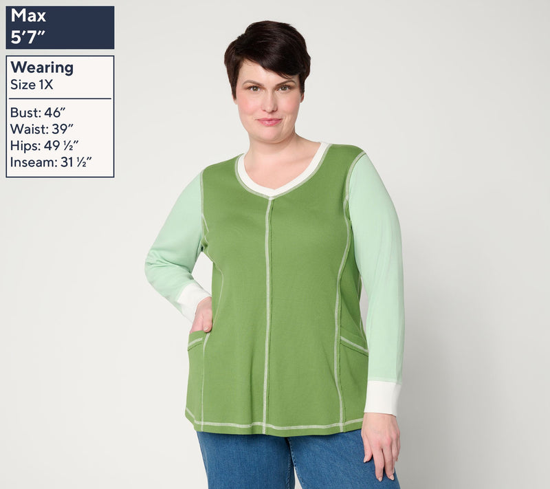 LOGO by Lori Goldstein Color Block V-Neck Ribbed Top — View 2