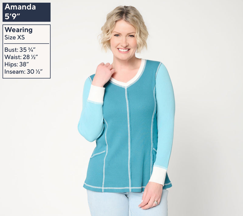 LOGO by Lori Goldstein Color Block V-Neck Ribbed Top — View 3