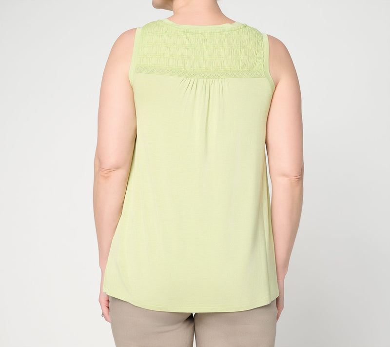 LOGO by Lori Goldstein Mixed Media Split V-Neck Sleevless Top — View 4