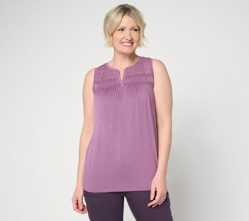 LOGO by Lori Goldstein Mixed Media Split V-Neck Sleevless Top — View 12