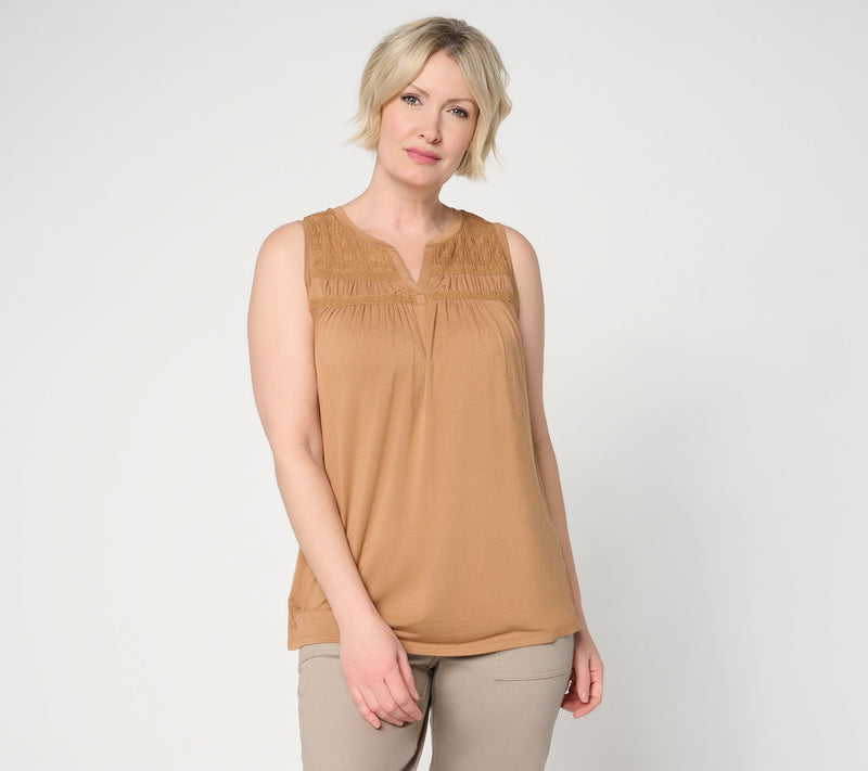 LOGO by Lori Goldstein Mixed Media Split V-Neck Sleevless Top — View 14