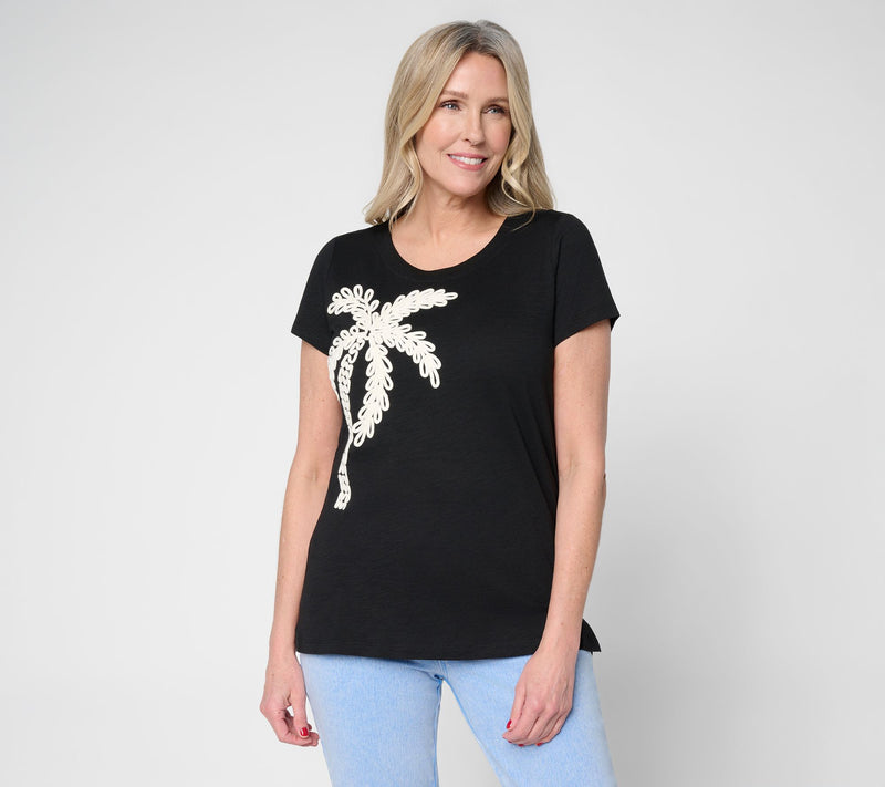 Belle Beach by Kim Gravel Slub Knit Stay Palm & Carry On Short Slv Top — View 12