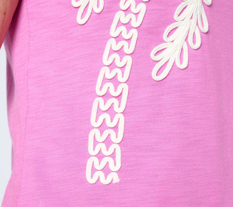 Belle Beach by Kim Gravel Slub Knit Stay Palm & Carry On Short Slv Top — View 6