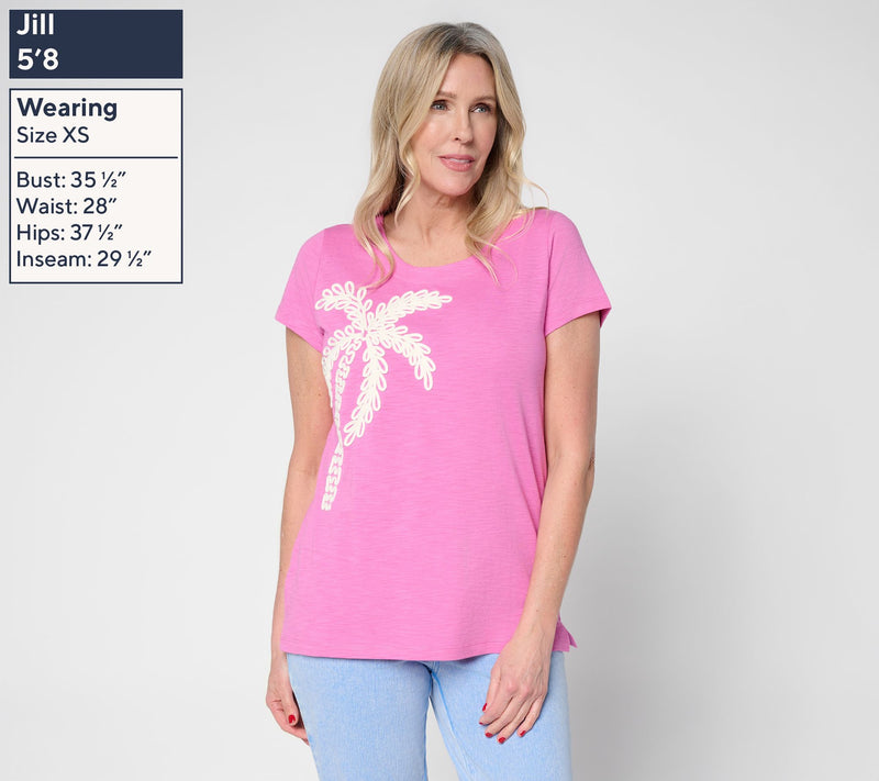 Belle Beach by Kim Gravel Slub Knit Stay Palm & Carry On Short Slv Top — View 3