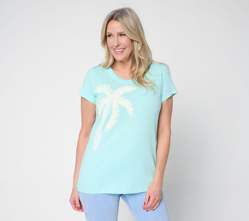 Belle Beach by Kim Gravel Slub Knit Stay Palm & Carry On Short Slv Top — View 13