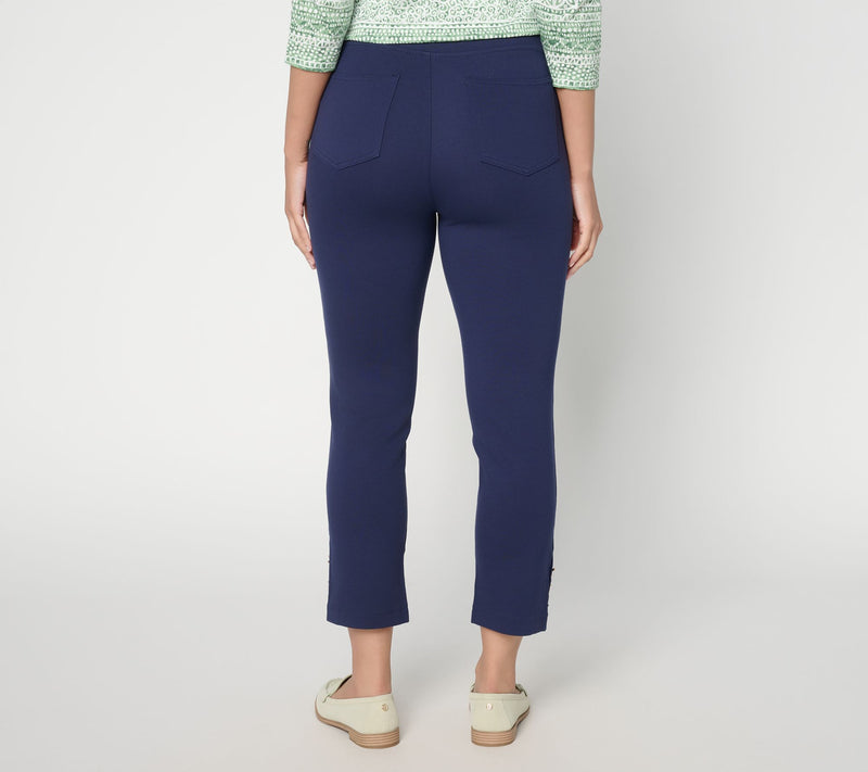 Belle Beach by Kim Gravel Regular Ponte Starfish Button Cropped Pant — View 4