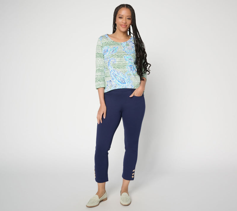 Belle Beach by Kim Gravel Regular Ponte Starfish Button Cropped Pant — View 5