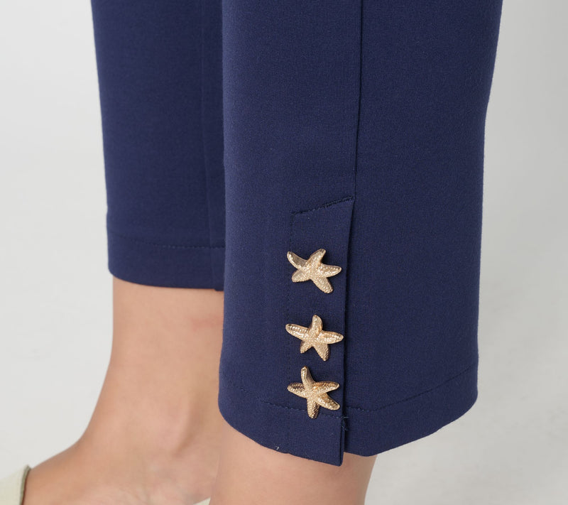 Belle Beach by Kim Gravel Regular Ponte Starfish Button Cropped Pant — View 6