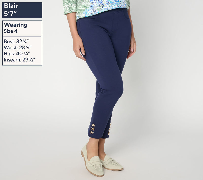 Belle Beach by Kim Gravel Regular Ponte Starfish Button Cropped Pant — View 3