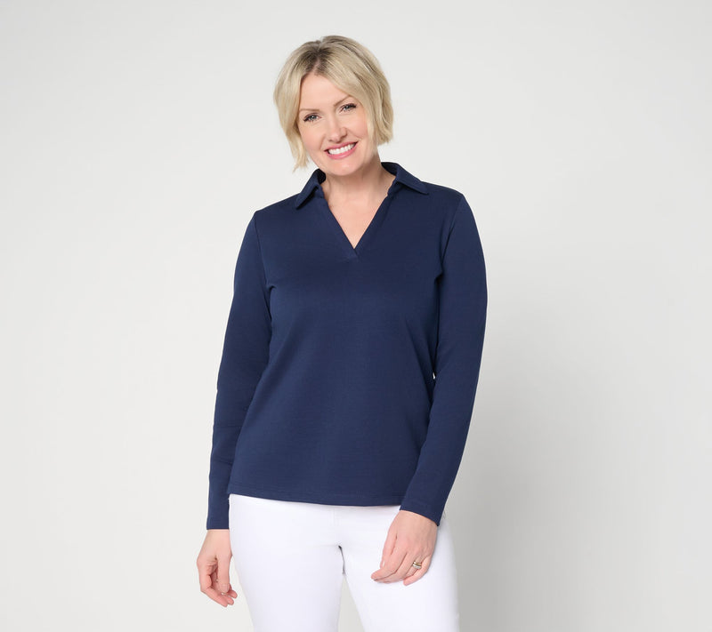 Belle Beach by Kim Gravel Seaside Sweats Johnny Collar Top — View 13