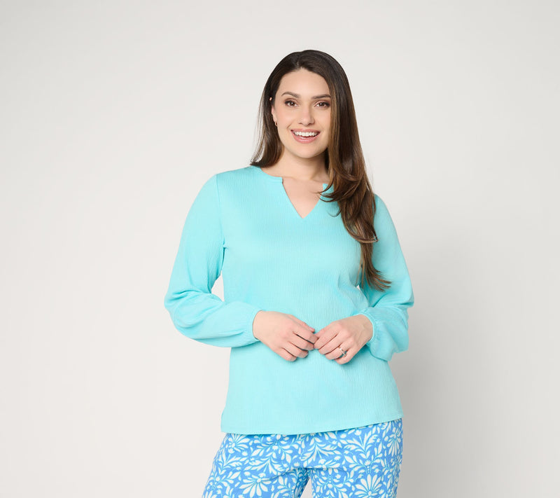 Belle by Kim Gravel Packabelle Blouson Sleeve Split Neck Top — View 12