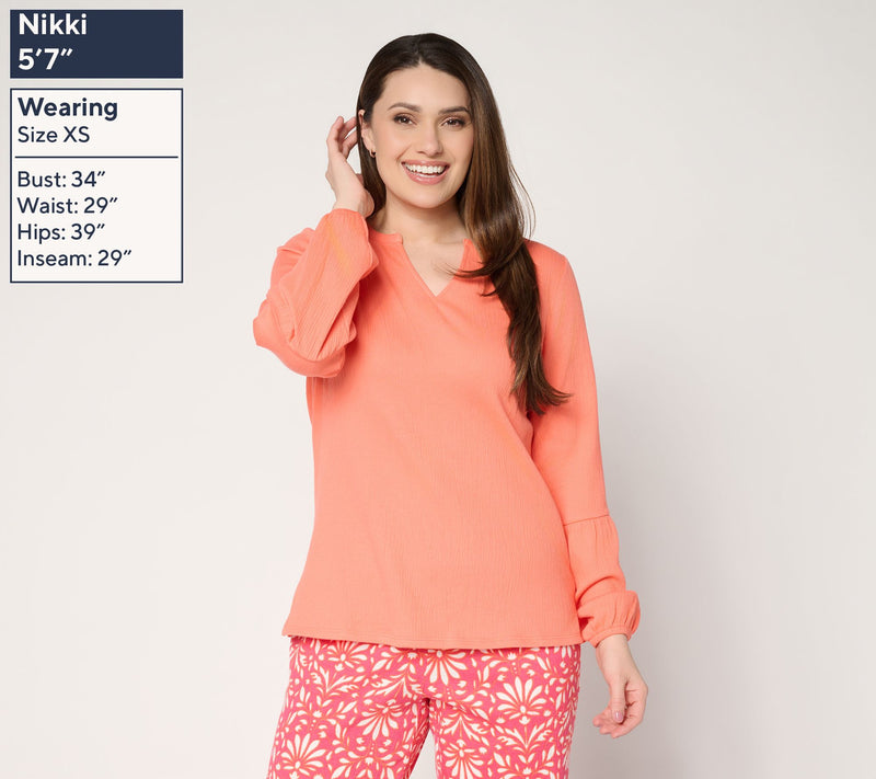 Belle by Kim Gravel Packabelle Blouson Sleeve Split Neck Top — View 3