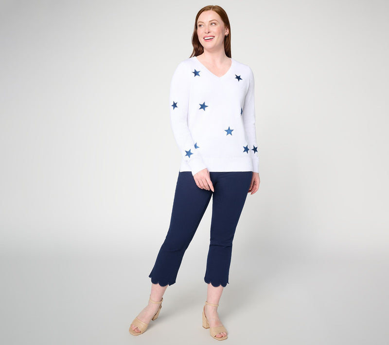 Belle by Kim Gravel Sunshine Stitches Embroidered V Neck Sweater — View 13