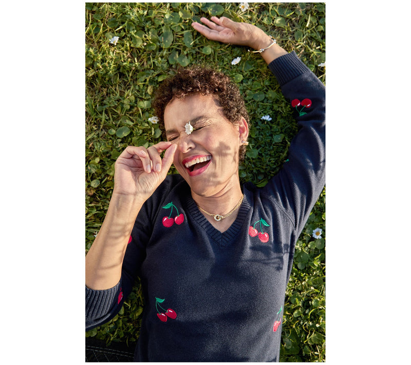 Belle by Kim Gravel Sunshine Stitches Embroidered V Neck Sweater — View 15