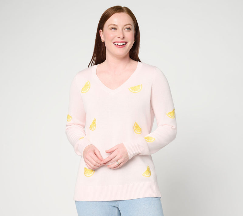 Belle by Kim Gravel Sunshine Stitches Embroidered V Neck Sweater — View 9